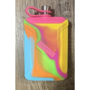BruMate Liquor Canteen Stainless Flask 8oz Neon Pink Tie Dye Swirl Silicone NWOT
